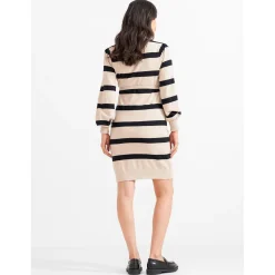 Prénatal zwangerschapsjurk lange mouwen strepen beige