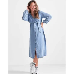 Prénatal zwangerschapsjurk lange mouwen effen blauw