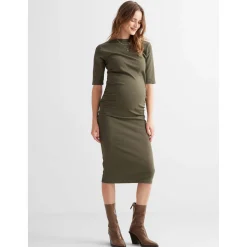 Prénatal zwangerschapsjurk driekwart mouwen effen groen