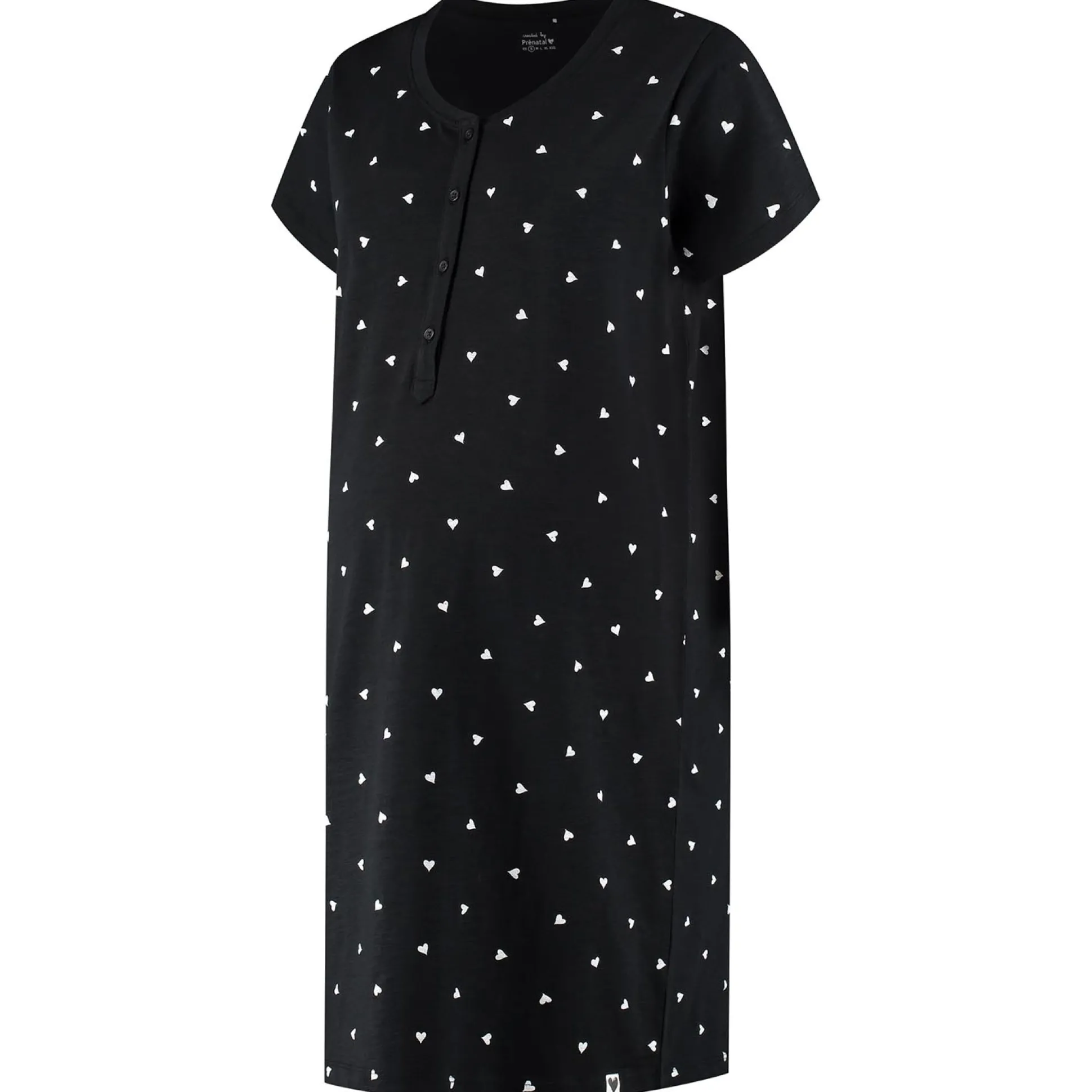 Prénatal zwangerschapsnachtjapon korte mouwen hartjes zwart