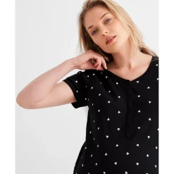 Prénatal zwangerschapsnachtjapon korte mouwen hartjes zwart