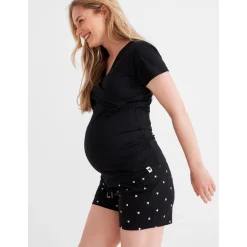 Prénatal zwangerschapspyjama T-shirt korte mouwen effen zwart