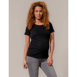 Prénatal zwangerschapsshirt korte mouwen effen zwart
