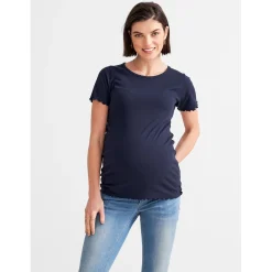 Prénatal zwangerschapsshirt korte mouwen effen blauw