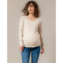 Prénatal zwangerschapsshirt lange mouwen effen beige