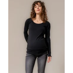Prénatal zwangerschapsshirt lange mouwen effen zwart