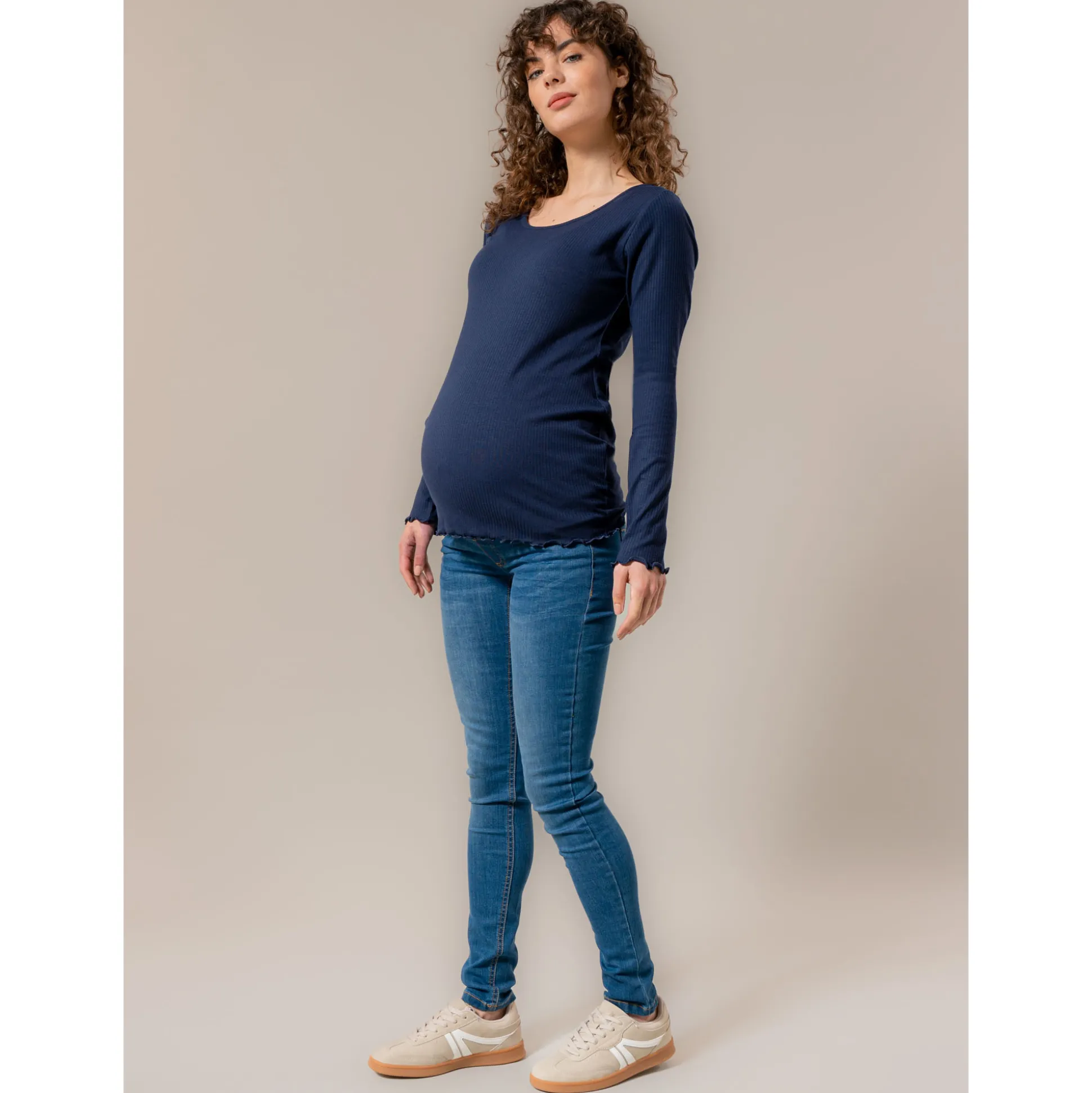 Prénatal zwangerschapsshirt lange mouwen effen blauw