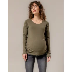 Prénatal zwangerschapsshirt lange mouwen effen groen