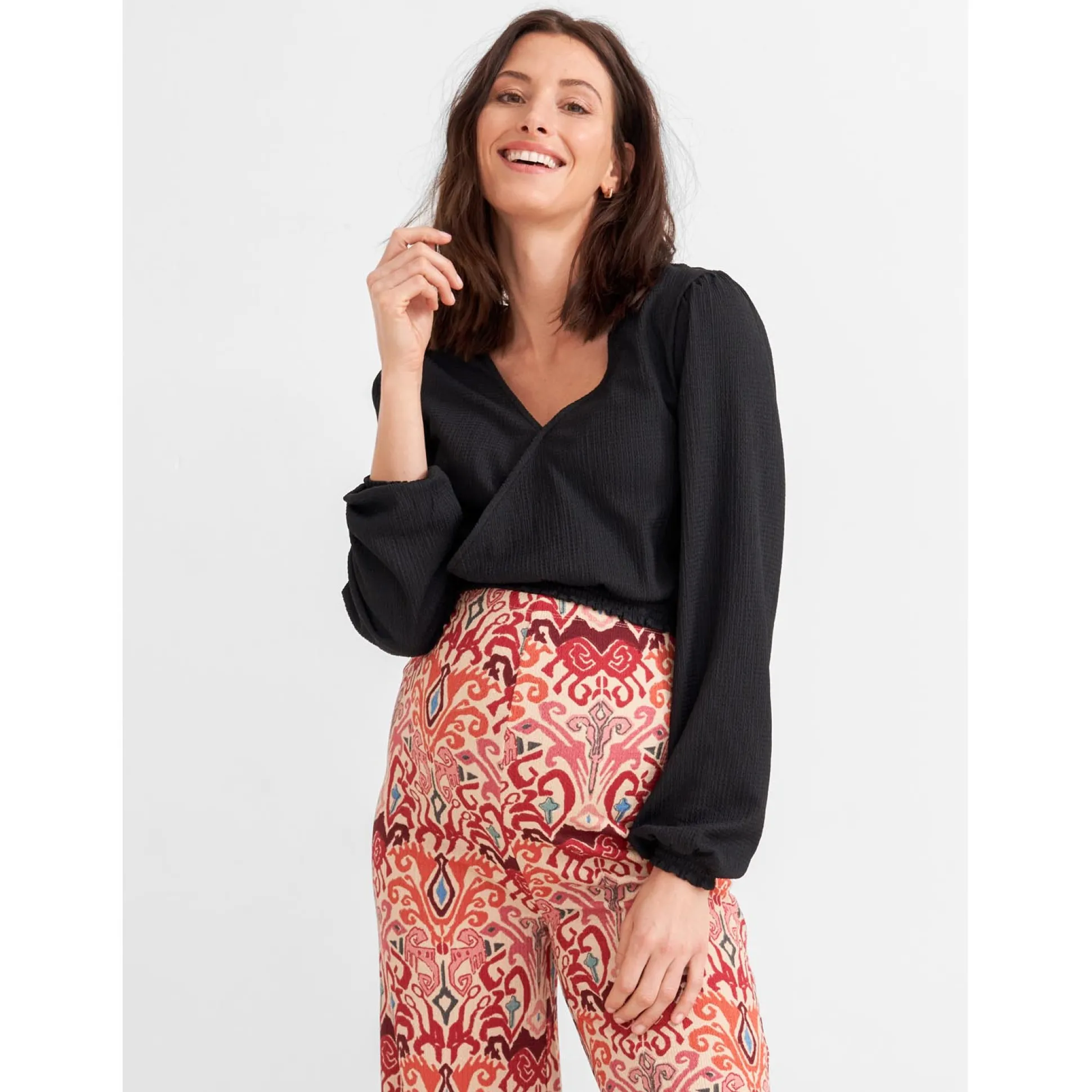 Prénatal zwangerschapstop lange mouwen effen zwart