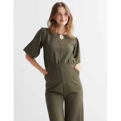 Prénatal zwangerschapstop korte mouwen effen groen