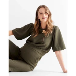 Prénatal zwangerschapstop korte mouwen effen groen