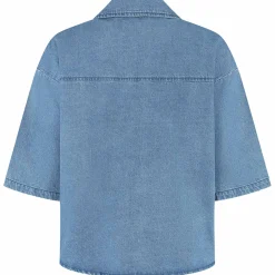 Prénatal zwangerschapstop driekwart mouwen effen blauw