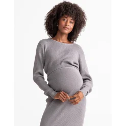 Prénatal zwangerschapstrui lange mouwen effen grijs