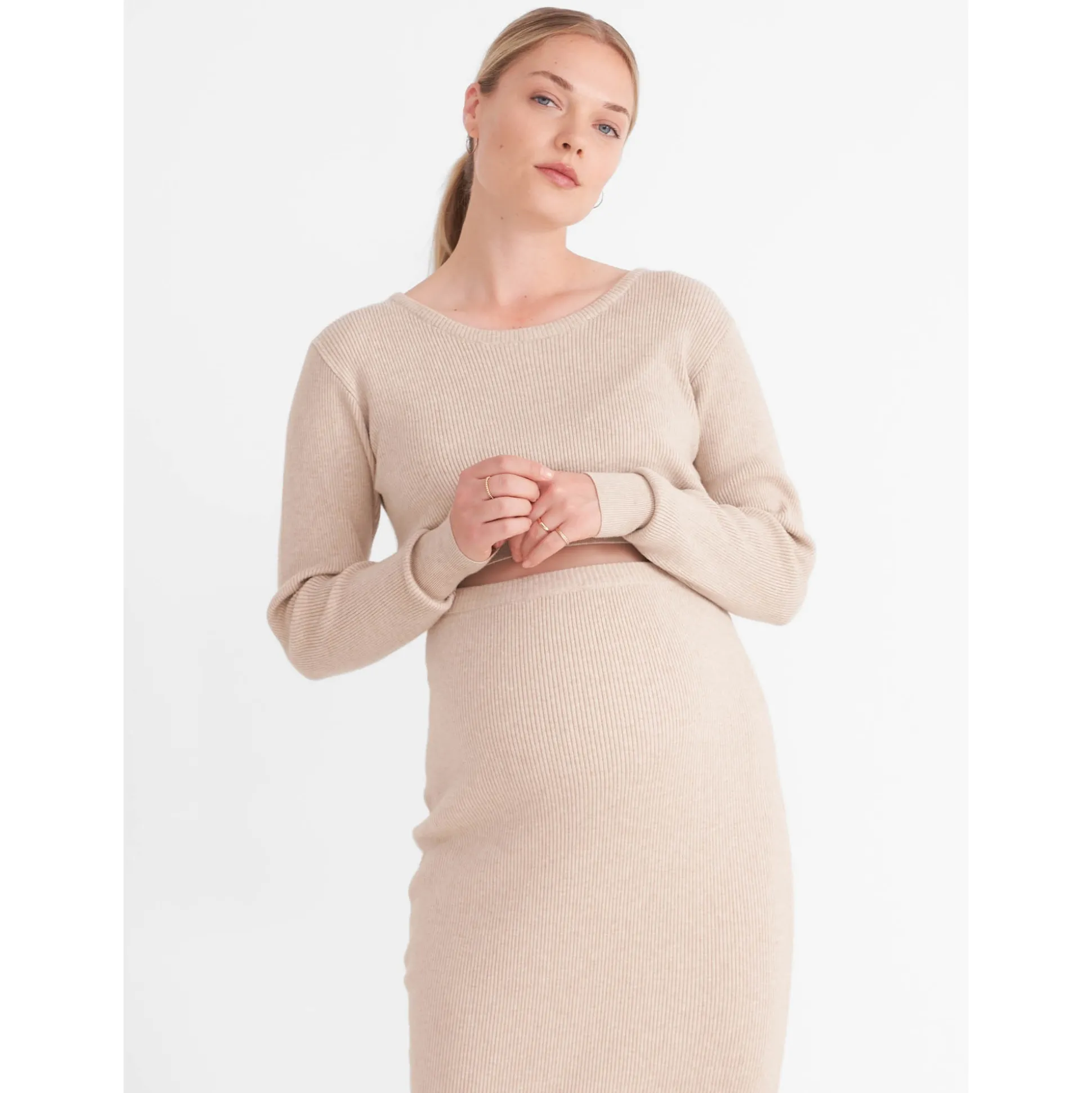 Prénatal zwangerschapstrui lange mouwen effen beige