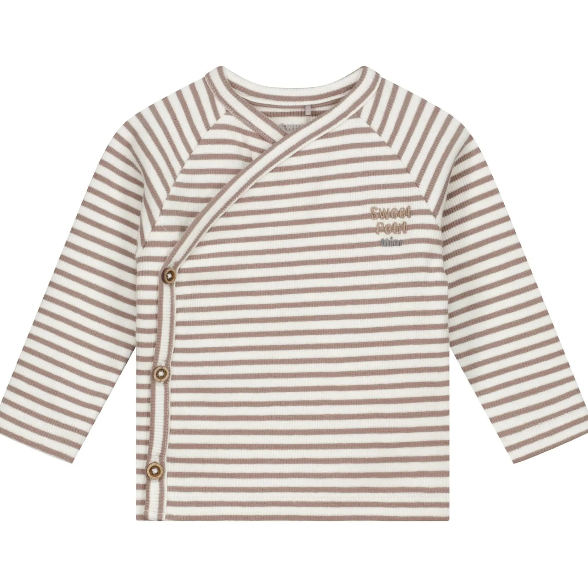 Sweet Petit Mini overslagshirt rib lange mouwen strepen bruin