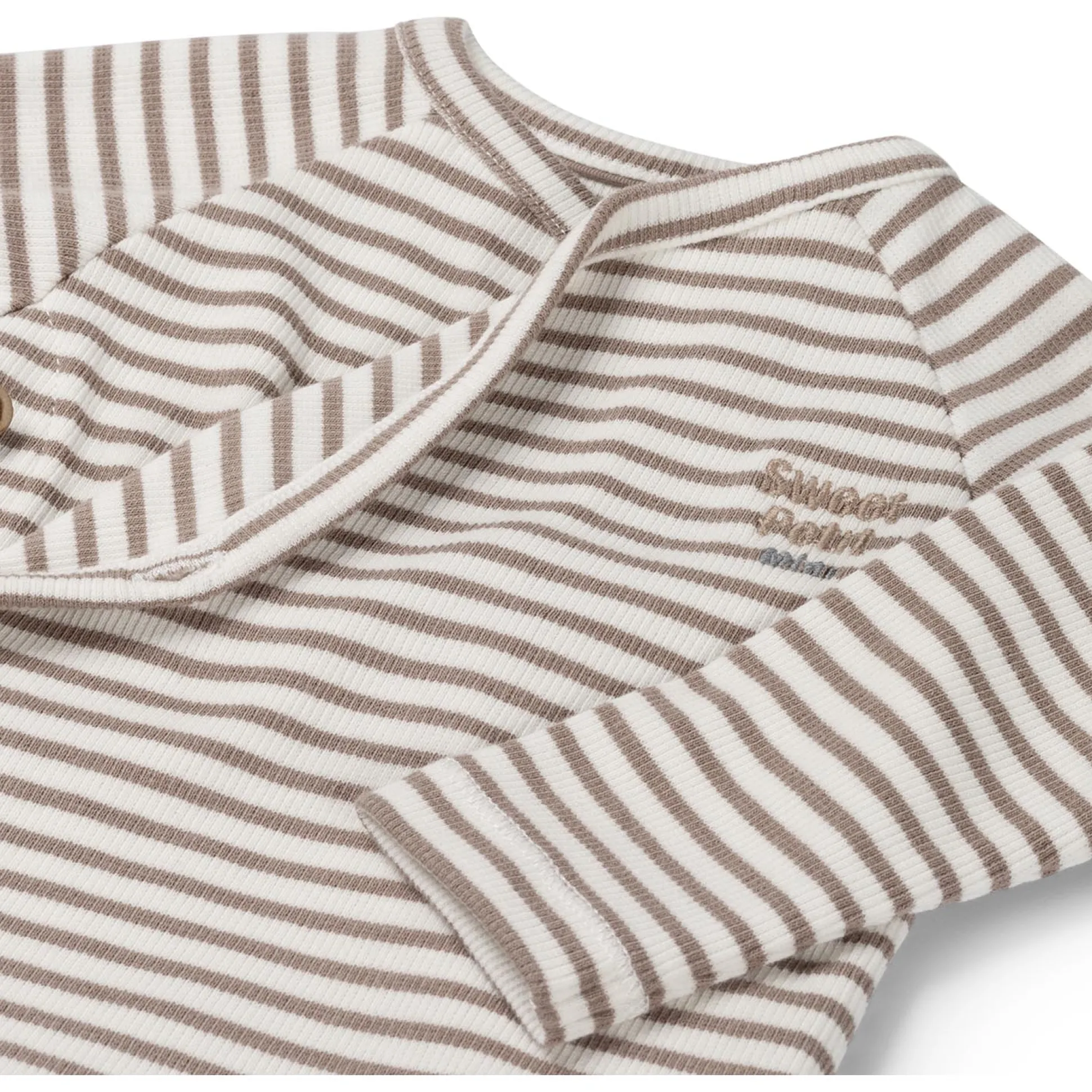 Sweet Petit Mini overslagshirt rib lange mouwen strepen bruin