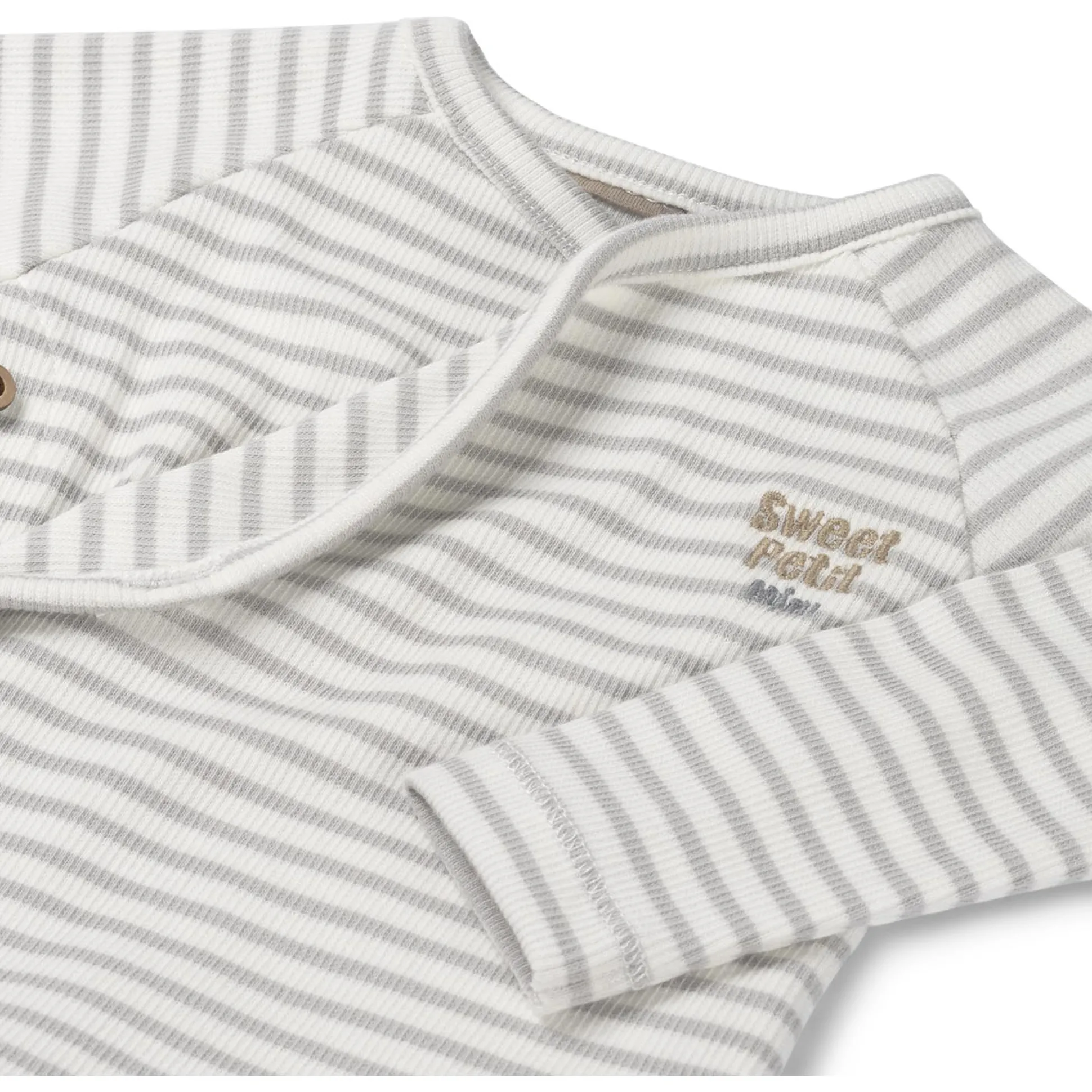 Sweet Petit Mini overslagshirt rib lange mouwen strepen beige