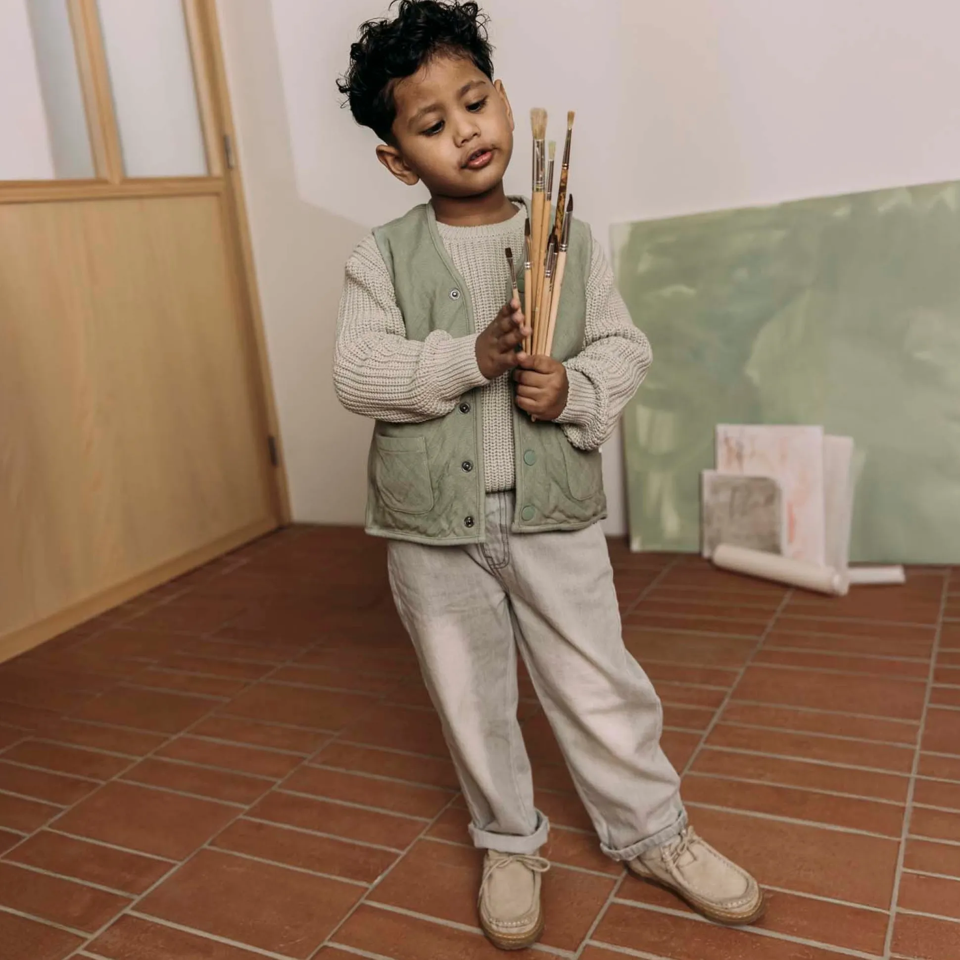 Sweet Petit peuter trui lange mouwen effen groen