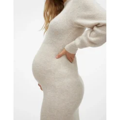 VERO MODA zwangerschapsjurk lange mouwen effen beige