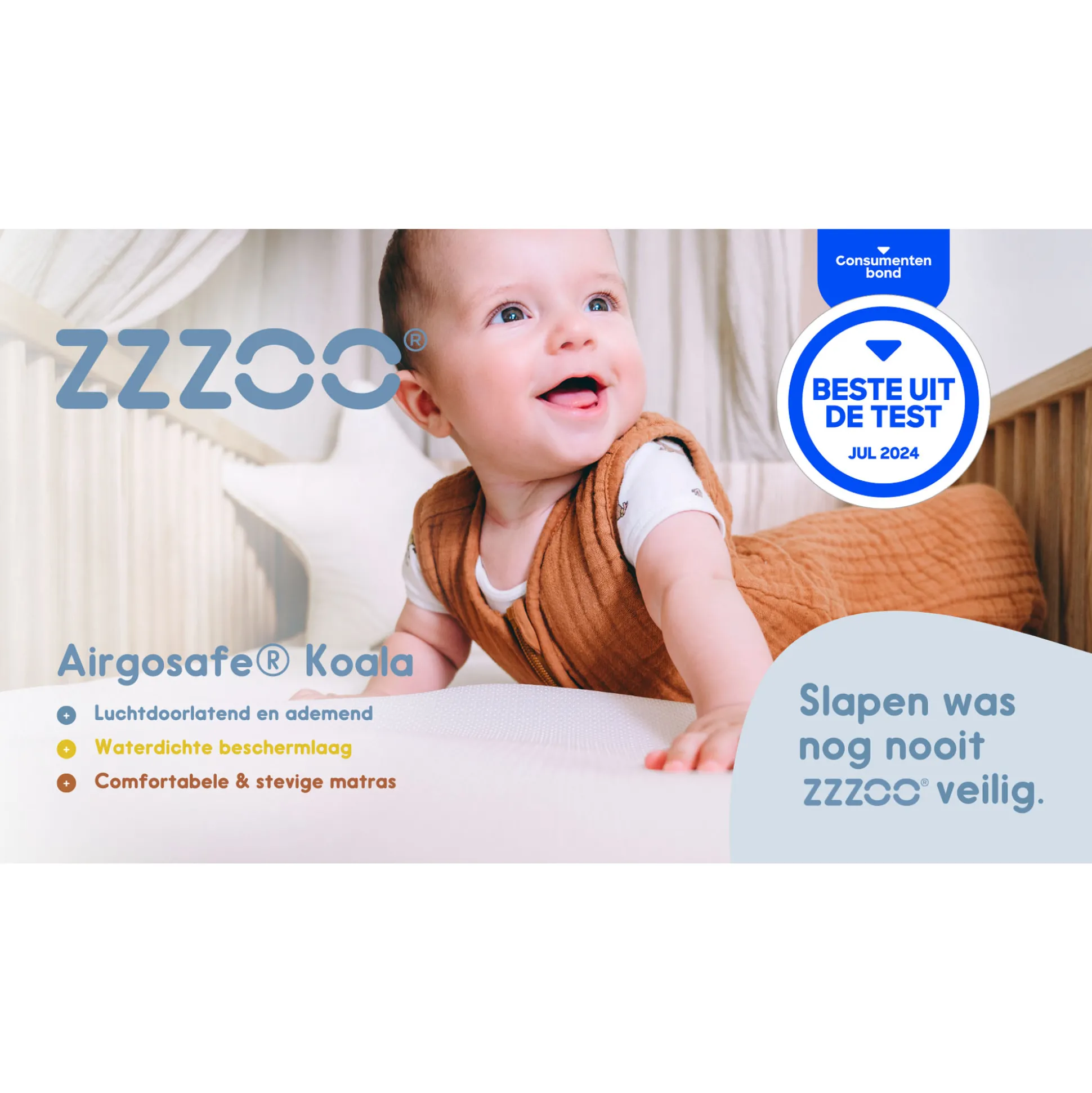 Zzzoo airgosafe Koala ledikantmatras incl topper - 60x120cm